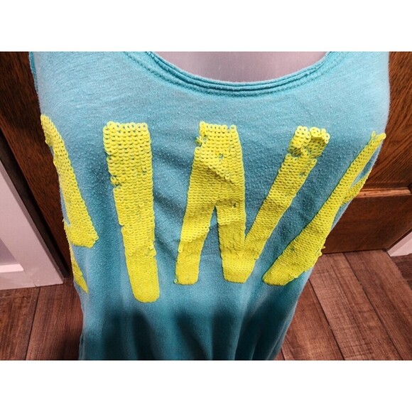 Victoria Secret pink racerback tank top with sequin logo  Sz Med Teal Neon Green - Picture 2 of 6